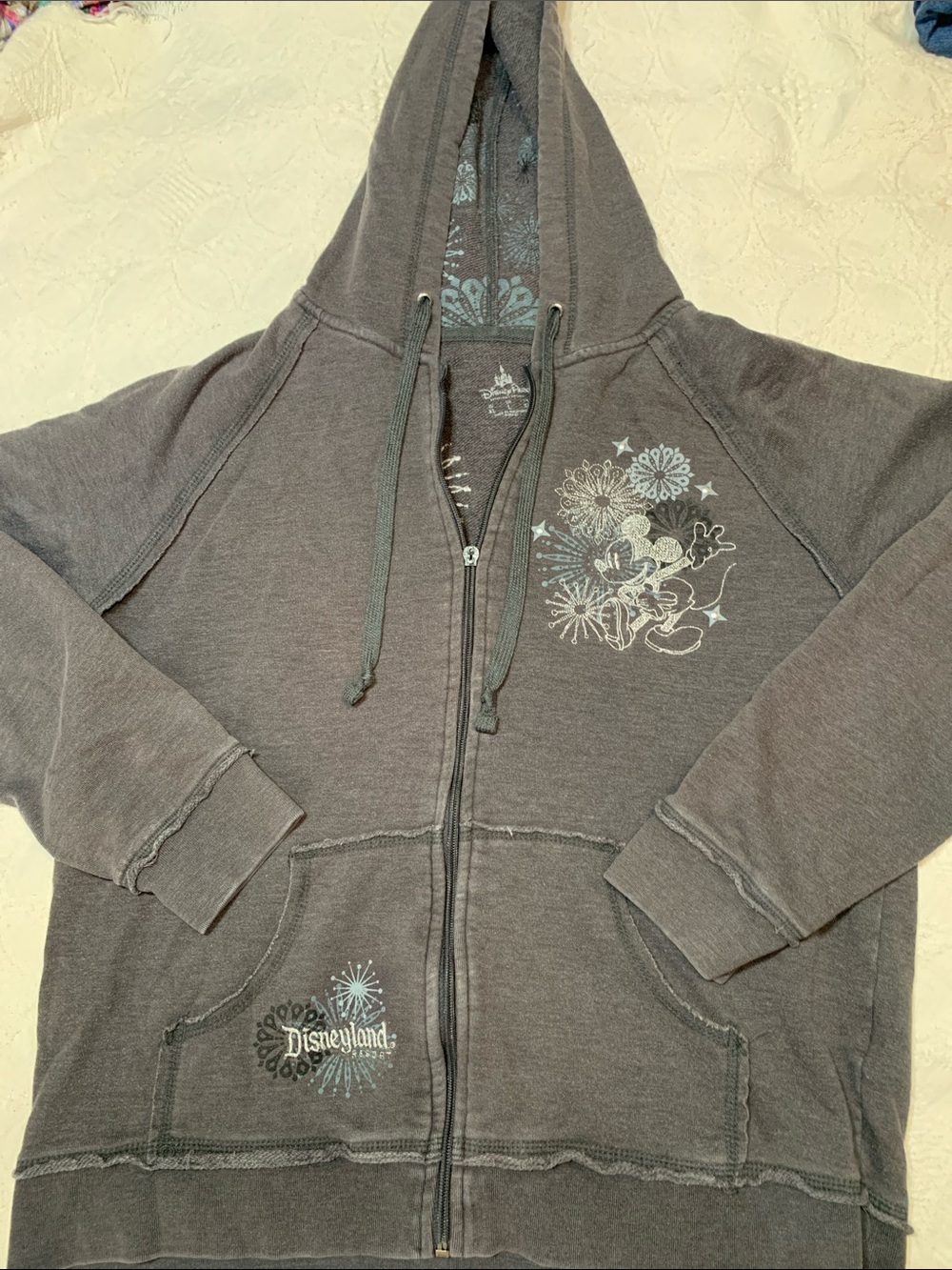 Disney Gray Hooded Zip-Up Bomber Jacket with Character Print